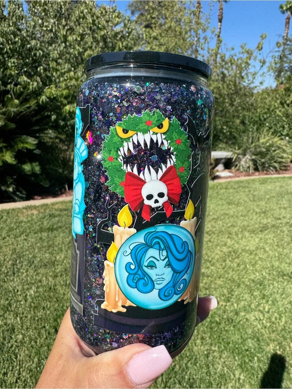 Haunted mansion holiday nightmares before Christmas snow globe glass Tumbler